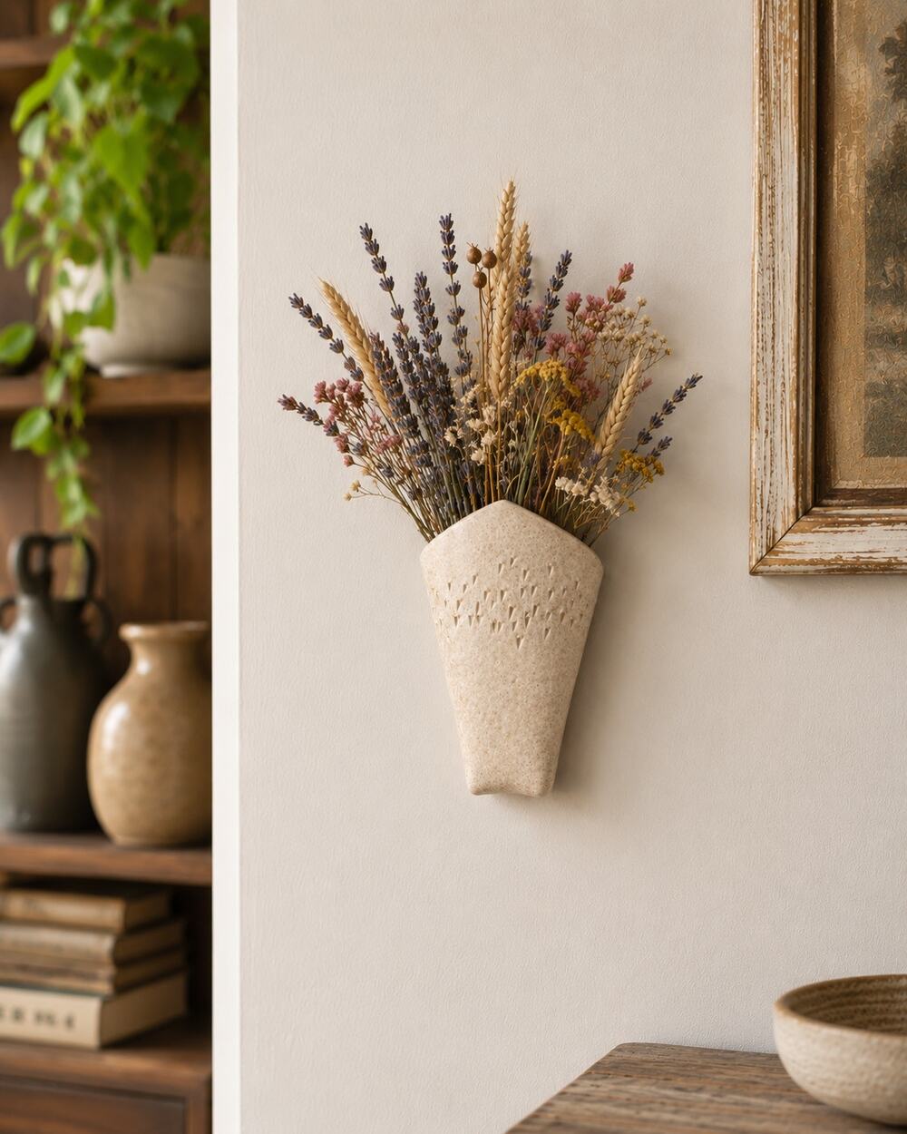 Vintage 93 Wall Pocket Art Sconce Handmade, Ceramic Wall Vase Planter Succulents